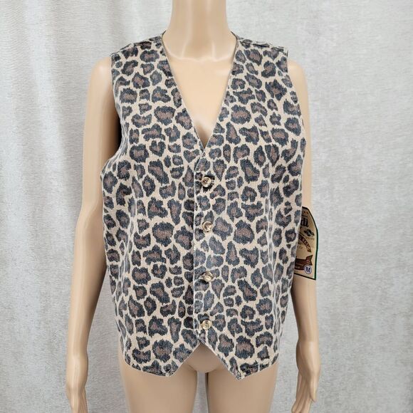 Vivaldi Jeanswear Vintage Deadstock Leopard Print Jean Women's Vest Size Medium - Picture 1 of 9